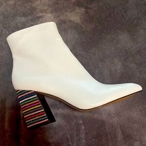 White Ankle Boot with Multicolor Heel